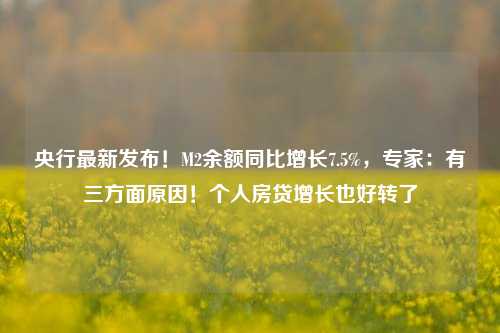 央行最新发布！M2余额同比增长7.5%，专家：有三方面原因！个人房贷增长也好转了