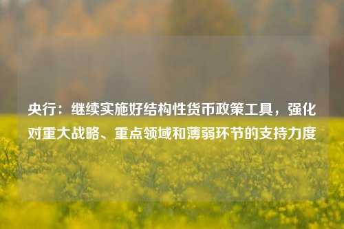 央行：继续实施好结构性货币政策工具，强化对重大战略、重点领域和薄弱环节的支持力度