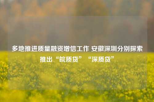 多地推进质量融资增信工作 安徽深圳分别探索推出“皖质贷”“深质贷”