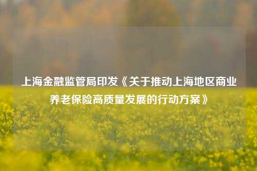 上海金融监管局印发《关于推动上海地区商业养老保险高质量发展的行动方案》