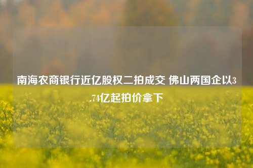 南海农商银行近亿股权二拍成交 佛山两国企以3.74亿起拍价拿下