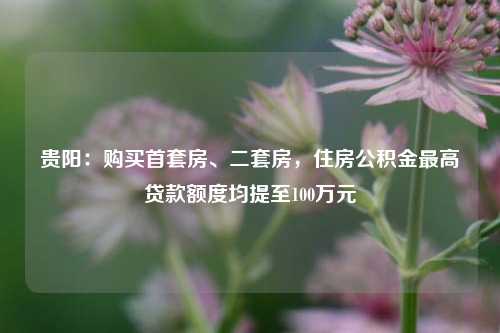 贵阳：购买首套房、二套房，住房公积金最高贷款额度均提至100万元