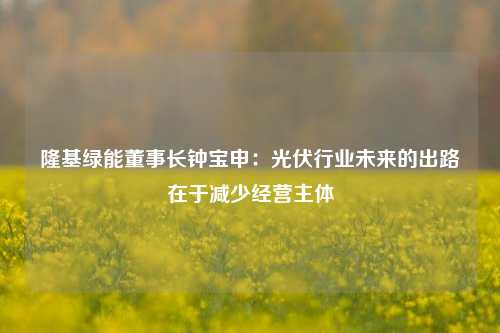 隆基绿能董事长钟宝申：光伏行业未来的出路在于减少经营主体