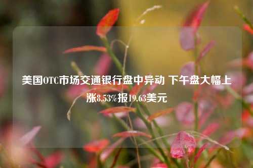 美国OTC市场交通银行盘中异动 下午盘大幅上涨8.53%报19.63美元